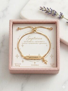 Sagittarius 14kt Gold Plated Slider Zodiac Bracelet